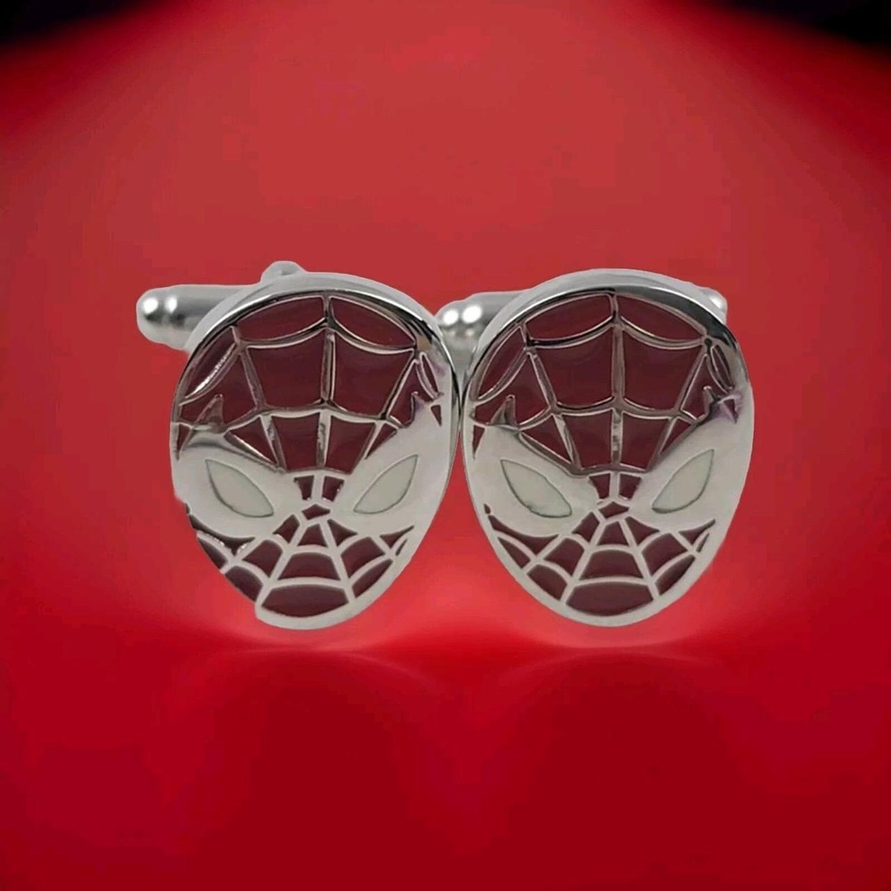 Spiderman Head Silvertone Cufflinks New Without Tags